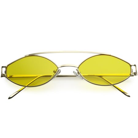 Retro Modern Small Metal Oval Crossbar Color Tone Lens Sunglasses C944